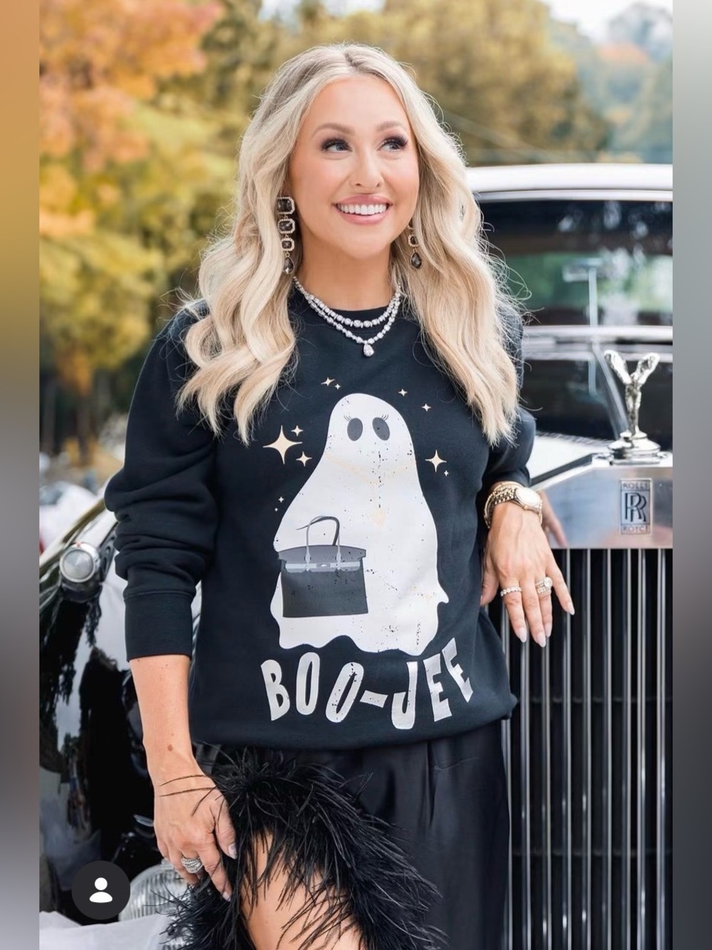 Living Fully Black 'Boo-Jeé' Graphic Sweatshirt Cotton Blend Halloween
